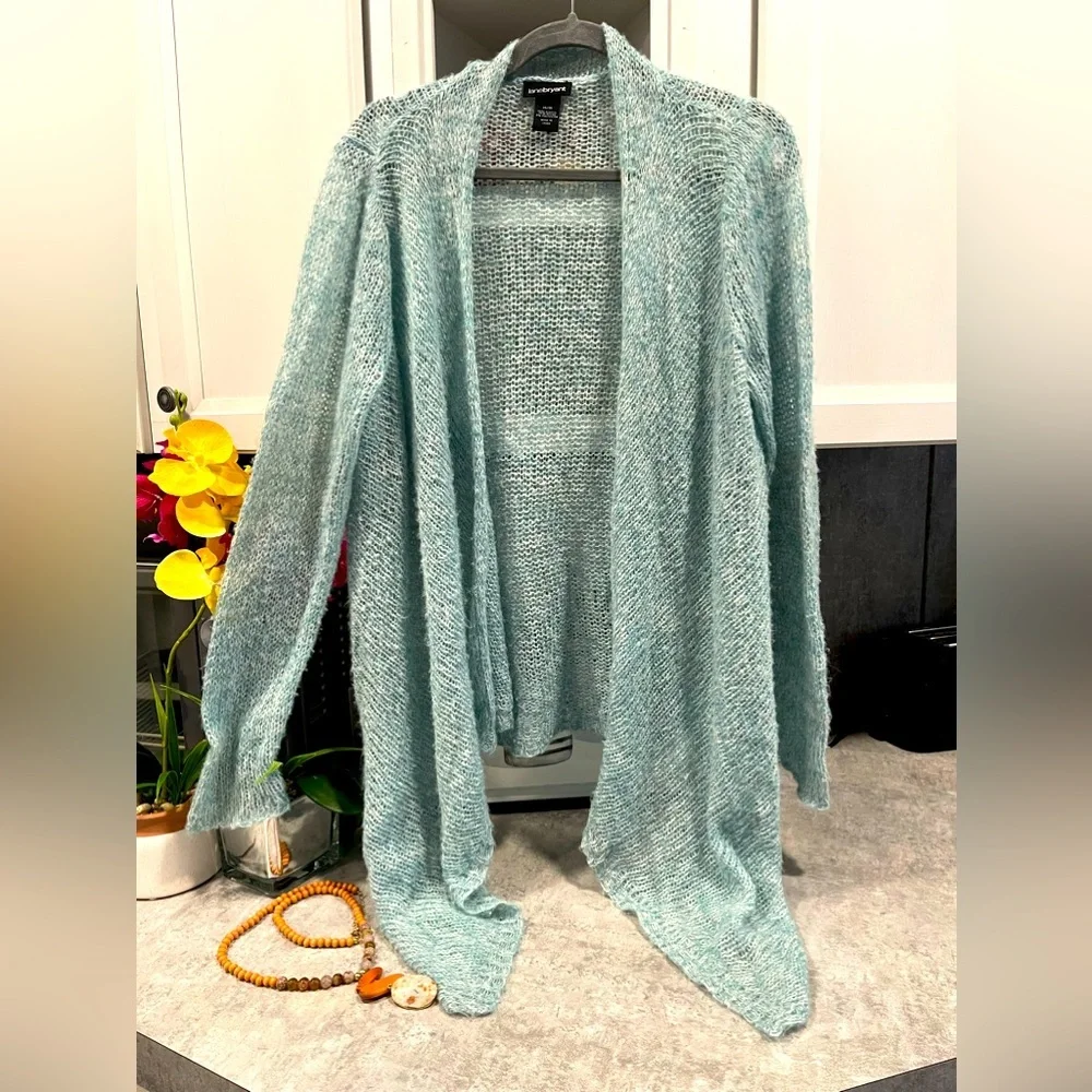 Lane Bryant Womens Plus Size 14/16 Teal Sparkle Waterfall Open Cardigan Sweater